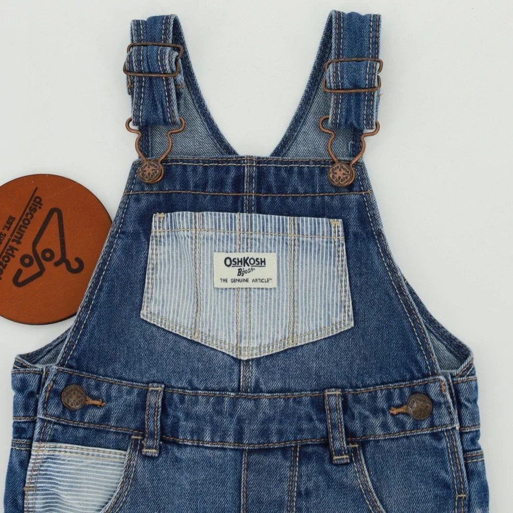 OshKosh‎ Bgosh Girls 24M Denim Overall Jumper Dress Hickory Stripe Pockets Blue